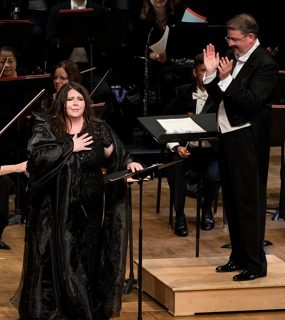 Conductor Anthony Walker applauds Angela Meade at Washington Concert Opera's 30th anniversary gala Sunday night at xxx. Photo: Don Lassell