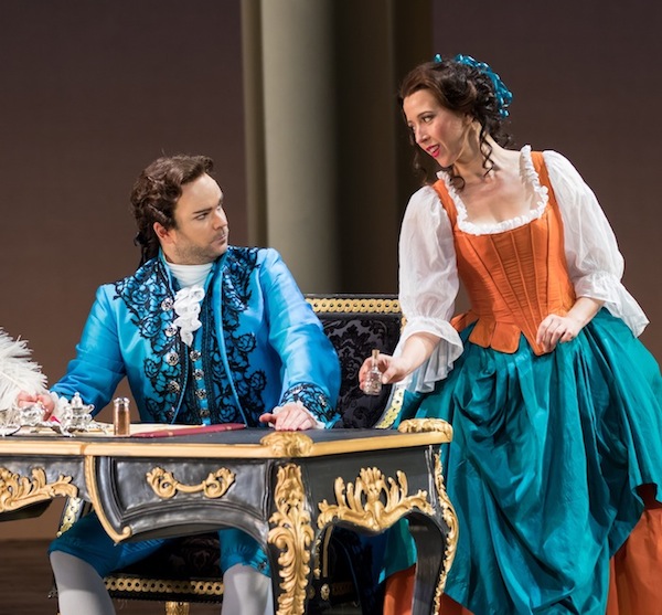 Joshua Hopkins as the Count and Lisette Oropesa as Susanna in Mozart's "Le nozze di Figaro" at Washington National Opera. Photo: Scott Suchman
