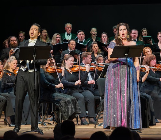 Photograph of Kang Wang and Amanda Woodbury in Washington Concert Opera's performance of "Luisa Miller"